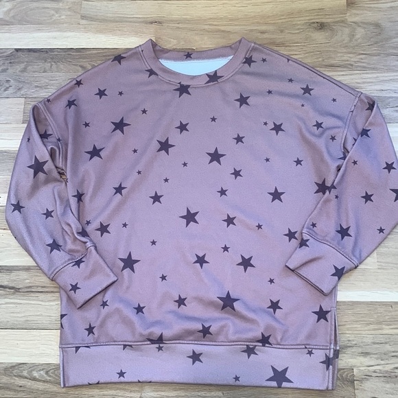 Star Patterned Crewneck Pullover Drop Shoulder Long Sleeve Sweatshirt Women’s S - Picture 1 of 12